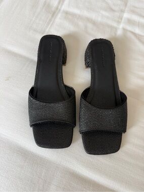 American Eagle Outfitters Black Raffia Slide Sandals